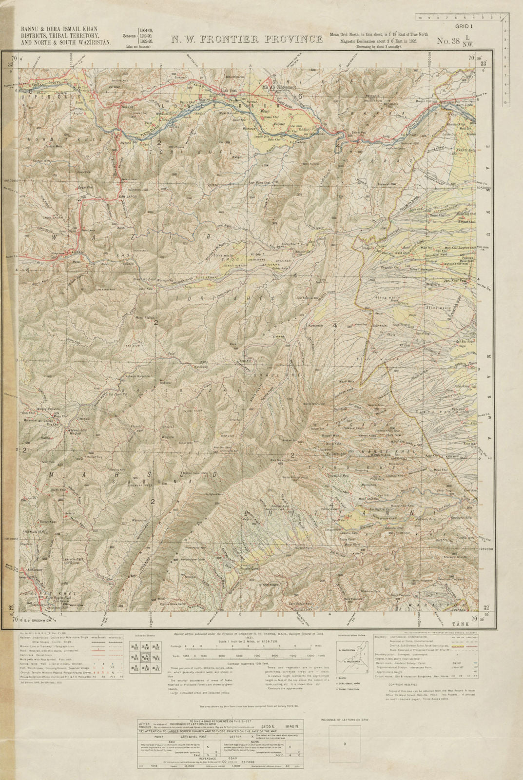 SURVEY OF INDIA 38 L/NW Pakistan Mir Ali Mirali Idak North Waziristan 1931 map